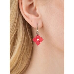HAND CARVED Cuban Hot Pink Flower Dangle Earrings Artisan